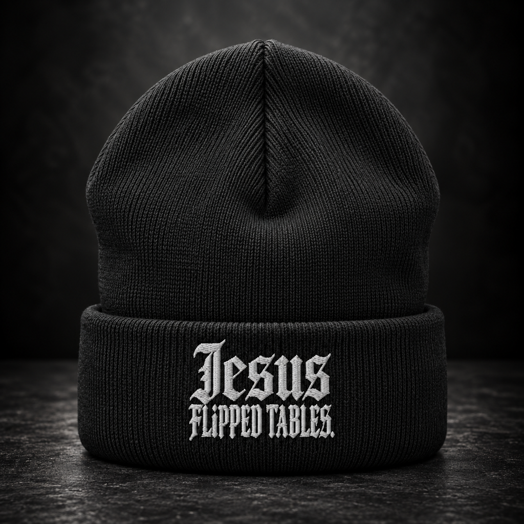 THE JESUS FLIPPED TABLES CUFFED BEANIE