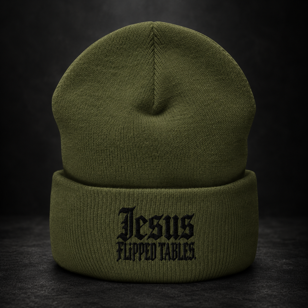 THE JESUS FLIPPED TABLES CUFFED BEANIE
